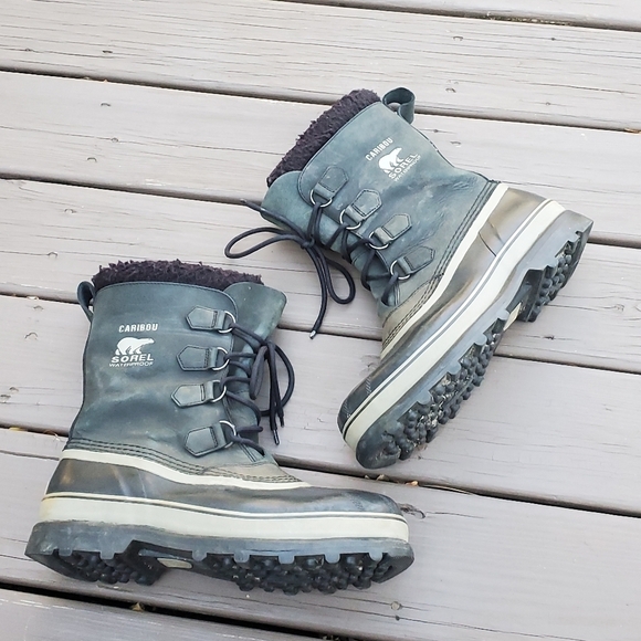 Sorel Caribou Black Leather Iconic Winter Snow Duck Boots Waterproof 12 - Picture 3 of 7